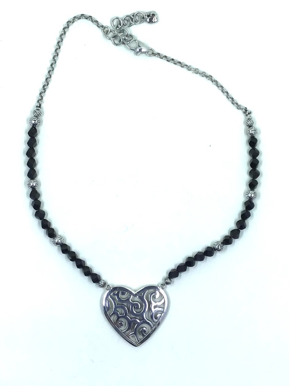 Brighton Silver Heart Pendant Necklace with Black Beads